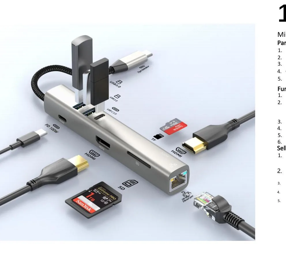 Mini Aluminum Alloy Cord-Management 9-in-1 Dock Station