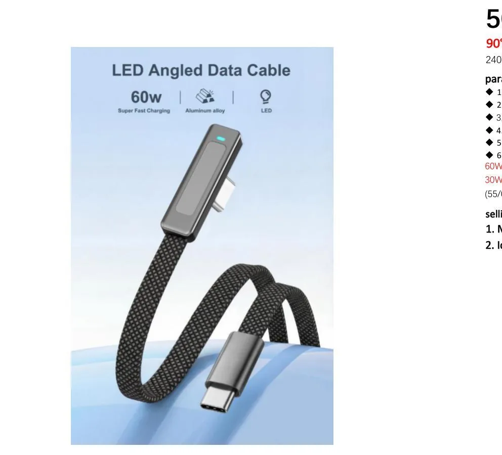 90° Elbow LED Phone Holder Data Cable